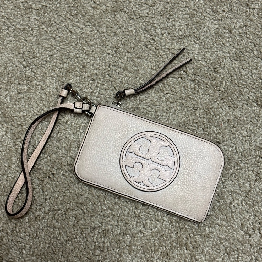 Tory Burch Ivory Wristlet with Logo
